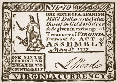 Virginia Currency, equal to one-sixth of a Spanish dollar, 1777 by American School