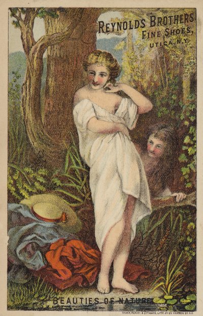 Woman Undressing in Woods by American School