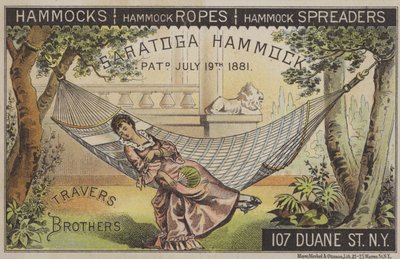 Woman lying in hammock with Chinese fan by American School