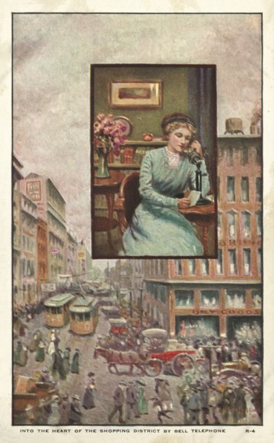 Women telephoning a shop by American School