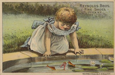 Young Girl Looking at Fish in Pond by American School