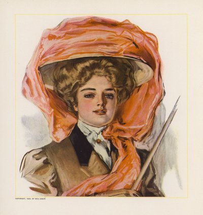 Young Woman in a Hat with an Orange Organza Decoration by American School