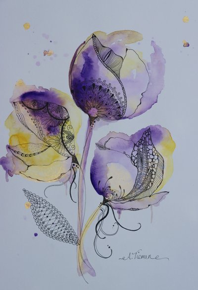 Elegant Watercolor Doodle Flowers by Amy Tieman