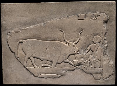 Wall Fragment from a Tomb Depicting a Herdsman by Ancient Egyptian