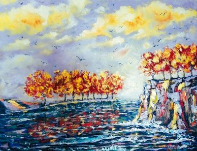 Autumn Cliff Reflections by Anda Bieza