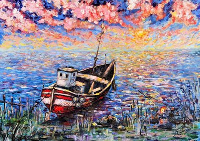 Golden Sunset Boat by Anda Bieza