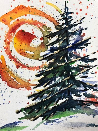 Golden Winter Evergreen by Anda Bieza