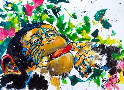 Playful Chimp Kiss by Anda Bieza