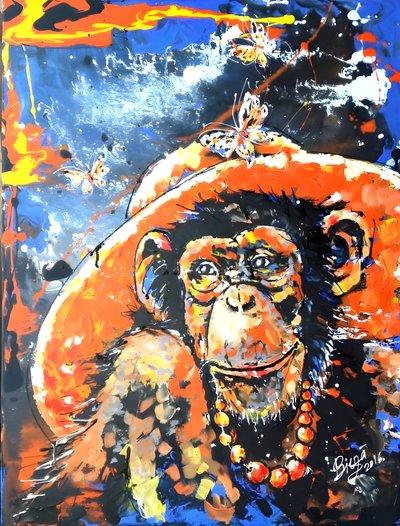 Stylish Monkey in Hat by Anda Bieza