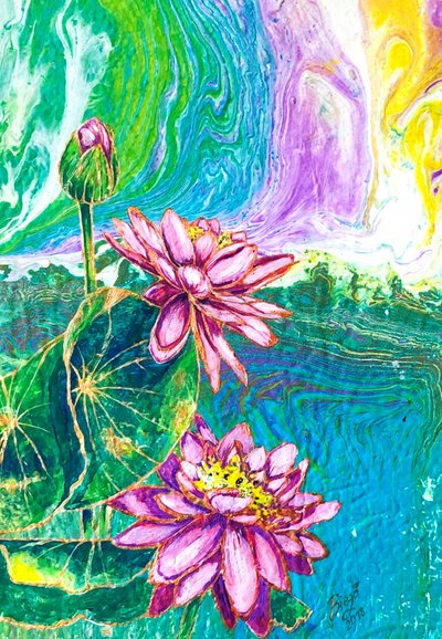 Vibrant Lotus Pond by Anda Bieza