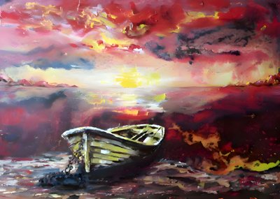 Vibrant Sunset Rowboat by Anda Bieza