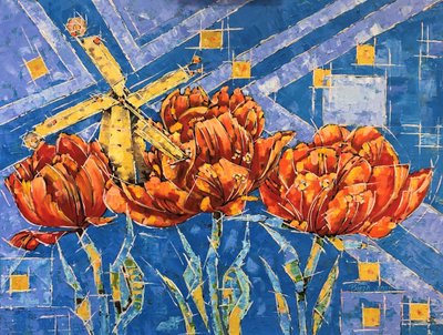Vibrant Tulips Windmill by Anda Bieza