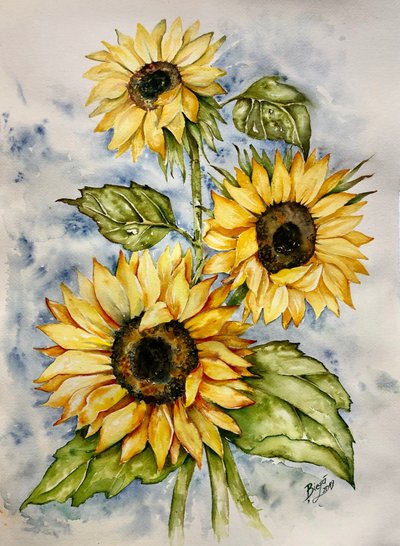 Vibrant Watercolor Sunflowers by Anda Bieza
