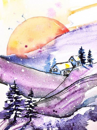 Winter Moon Cabin by Anda Bieza