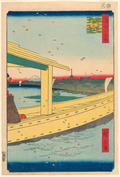 Distant View of Kinryuzan Temple from Azuma Bridge (Azuma-bashi, Kinryuzan embo) No.39 From the Series One Hundred Famous Views of Edo by Ando Hiroshige