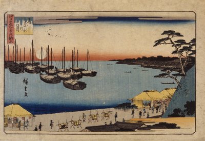 Sailboats in Harbor by Ando or Utagawa Hiroshige