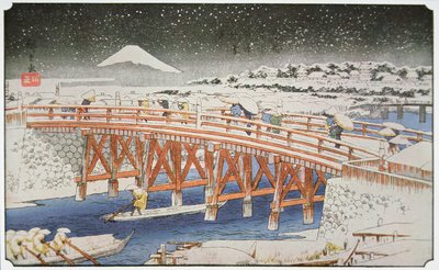 A Bridge in Yedo with Mount Fuji in the Background by Ando or Utagawa Hiroshige
