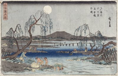 Catching Fish by Moonlight on the Tama River, from a Series 
