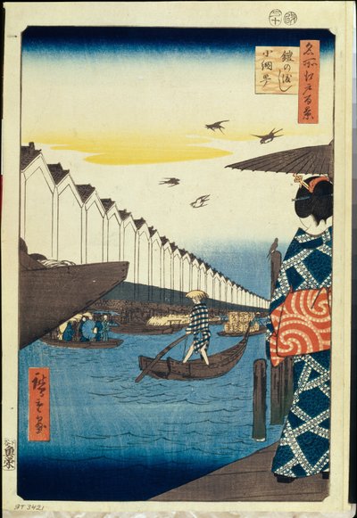 One Hundred Famous Views of Edo: Yoroi no watashi Koami-cho by Ando or Utagawa Hiroshige