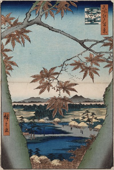 Maple leaves and the Tekona Shrine, and the Bridge at Mama, from the series 