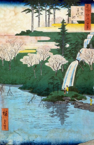 One hundred famous views of Edo; view of Chiyo a Meguro pond by Ando or Utagawa Hiroshige
