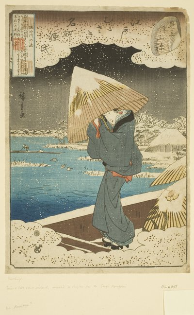 Parody of the Ukifune Chapter: Ferry on the Sumida River by Ando or Utagawa Hiroshige