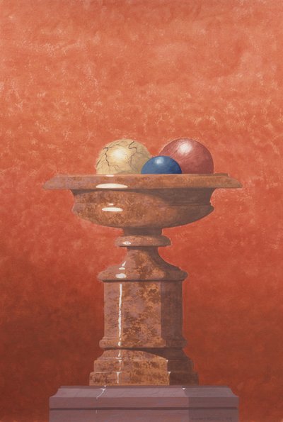 Marble Vase, Red, Blue and Yellow Marble Balls by Andras Kaldor