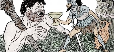 Odyssey of Homer: Odysseus Offers a Cup of Wine to Polyphemus, the Cyclops by Andre Bonamy