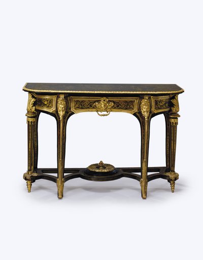 One of a Pair of Ormolu-Mounted Brown Tortoiseshell Pier Tables by Andre Charles (attr. to) Boulle