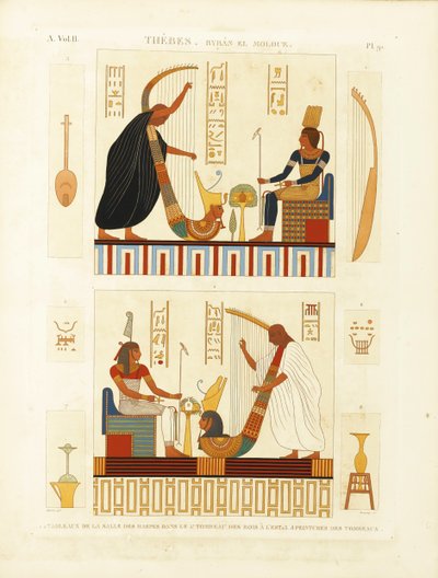 Paintings of Two Harpers in the Tomb of Pharaoh Ramesses III in the Valley of the Kings by Andre Dutertre