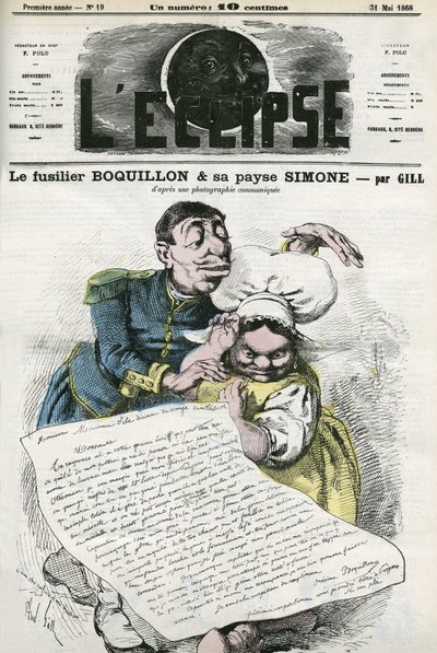 Illustration of the Fusilier Boquillon and his peasant Simone by Andre Gill