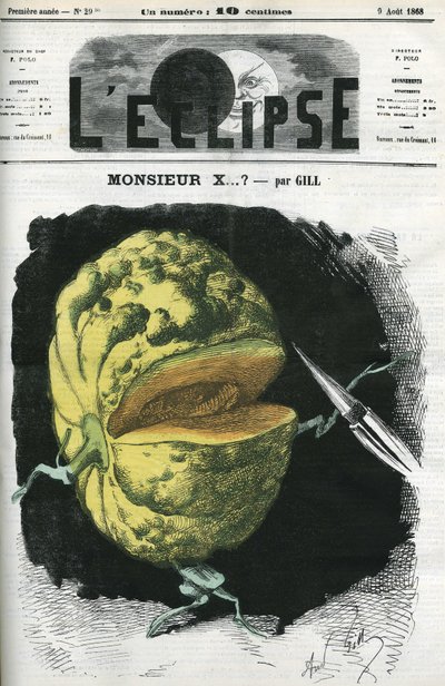 Mr. X... an illustration of a melon by Gill in reaction to censorship by Andre Gill