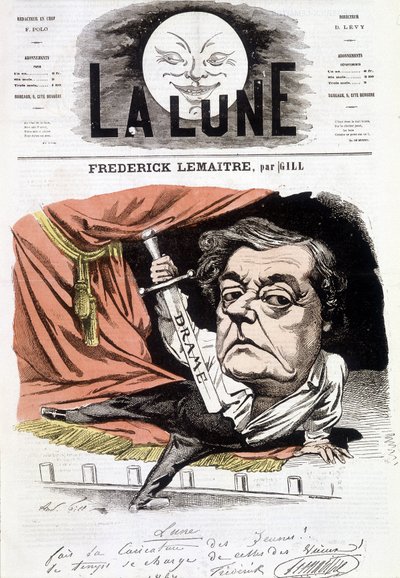 Portrait of Frédérick Lemaître (1800-1876), French Dramatist and Actor. Cartoon by Gill in 