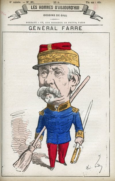 Portrait of Jean Joseph Frederic Albert Farre (1816-1887), a French soldier, he was appointed general in 1870 and minister of war. Cartoon by Gill, Paris. by Andre Gill