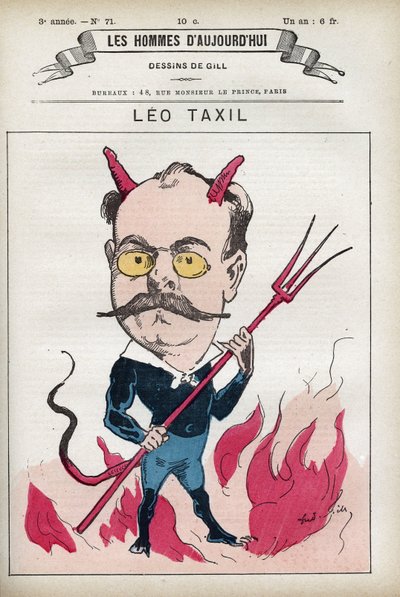 Portrait of Leo Taxil (1854-1907), French writer and author of a famous hoax that deceived the Pope and the bishops of France. Cartoon by Gill, Paris. by Andre Gill