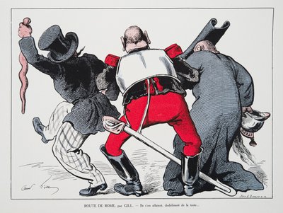 Road to Rome - they went, nodding their heads, from History of the Third Republic, Vol. I, Political History, pub.1933 by Andre Gill