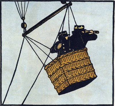 First World War 1914-1918: Observers of the French army in a captive balloon trying to spot the enemy by Andre Helle