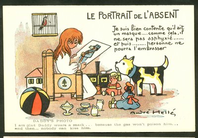 Postcard, Color Satirical: The Portrait of the Absent - War of 14 -18, Childhood Illustration by Andre Helle by Andre Helle