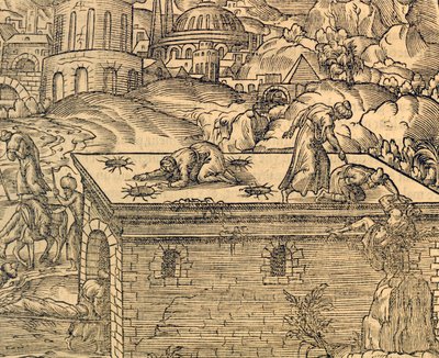 Christian Cemetery of Acheldemach, engraving from Cosmographie Universelle by Andre Thevet