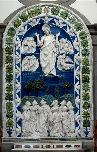 Ascension of Jesus to Heaven with Our Lady and Eleven Apostles (Low Ceramic Relief) by Andrea Della Robbia