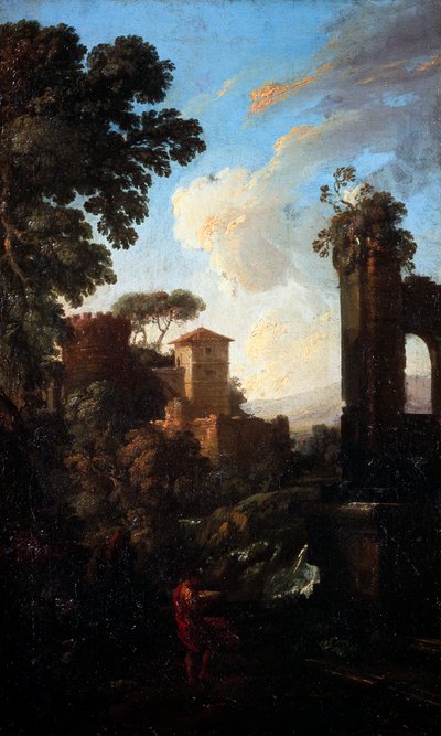 Landscape with Ruins and Painter, by Andrea Locatelli by Andrea Locatelli