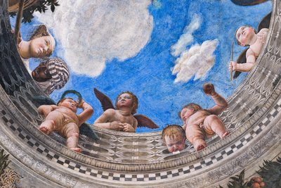 Balustrade with a Court Lady, Her Black Servant, and Some Putti, c.1465-74 by Andrea Mantegna