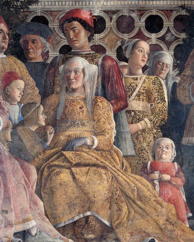 Barbara of Brandenburg with Her Daughter Paula and Rodolfo Gonzaga, Detail from Court Wall, by Andrea Mantegna, Fresco, San Giorgio Castle, Wedding Chamber or Camera Picta, Mantua by Andrea Mantegna