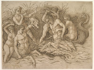 Battle of the Sea-Gods (right portion of frieze) by Andrea Mantegna