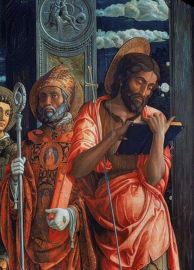 San Zeno Altarpiece. Detail of the Right Side. 1457-1460. The Detail Shows John the Baptist and Augustine of Hippo by Andrea Mantegna