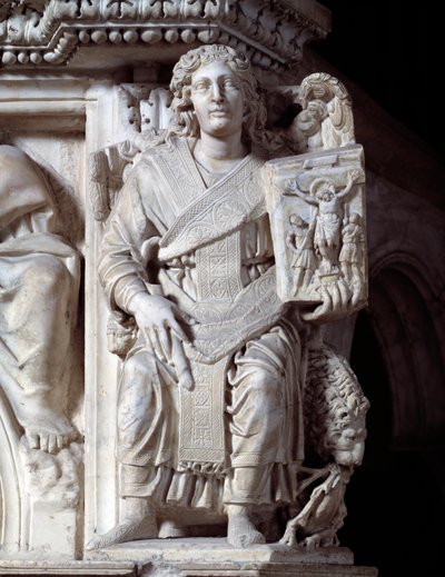 Gothic Art: The Archangel Michael Holding a Tablet with Crucifixion by Andrea Pisano