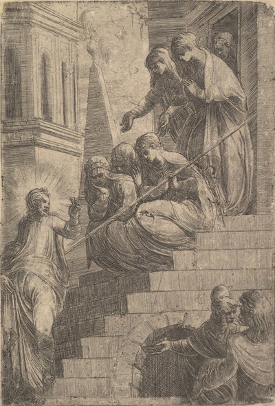 Christ Addressing a Group of Women Seated and Standing on Steps, ca. 1541-44 by Andrea Schiavone
