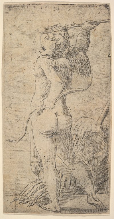 Cupid Viewed from Behind with an Arrow in His Raised Right Hand by Andrea Schiavone