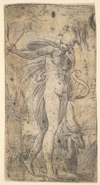 Mercury Standing Holding a Caduceus in His Right Hand, a Lyre in His Left by Andrea Schiavone