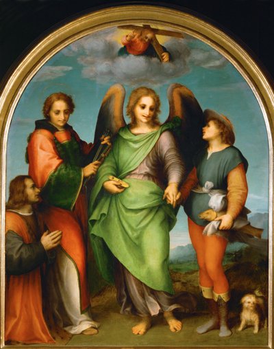 Archangel Raphael and Tobias, Saint Laurentius and the Donor, Leonardo di Lorenzo Morelli by Andrea del Sarto